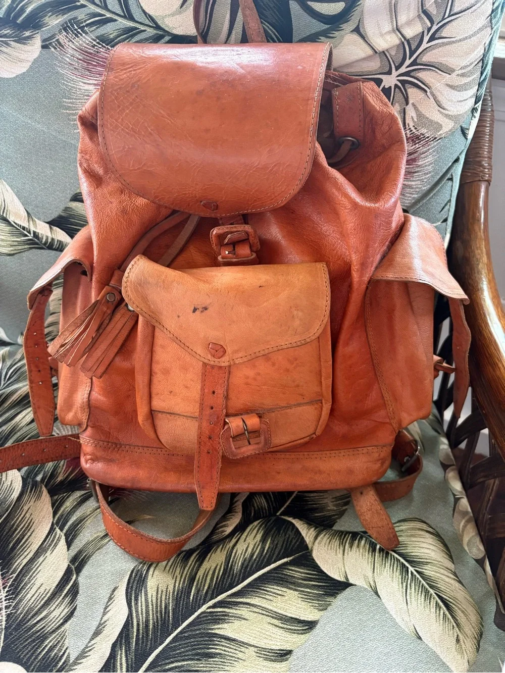 Brown Leather Backpack - Classic Drawstring Rucksack